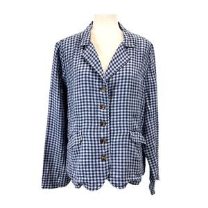 Sundance Womens Ziri 100 Percent Linen Blue Gingham Blazer Size XL